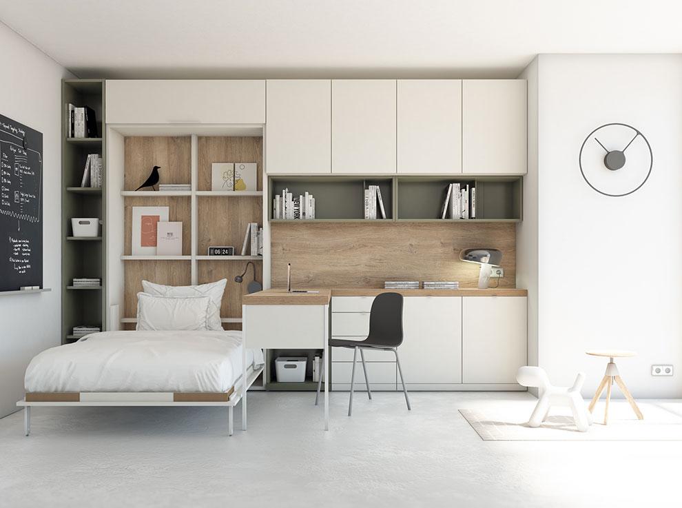 Cama abatible vertical para tener más espacio en la habitación